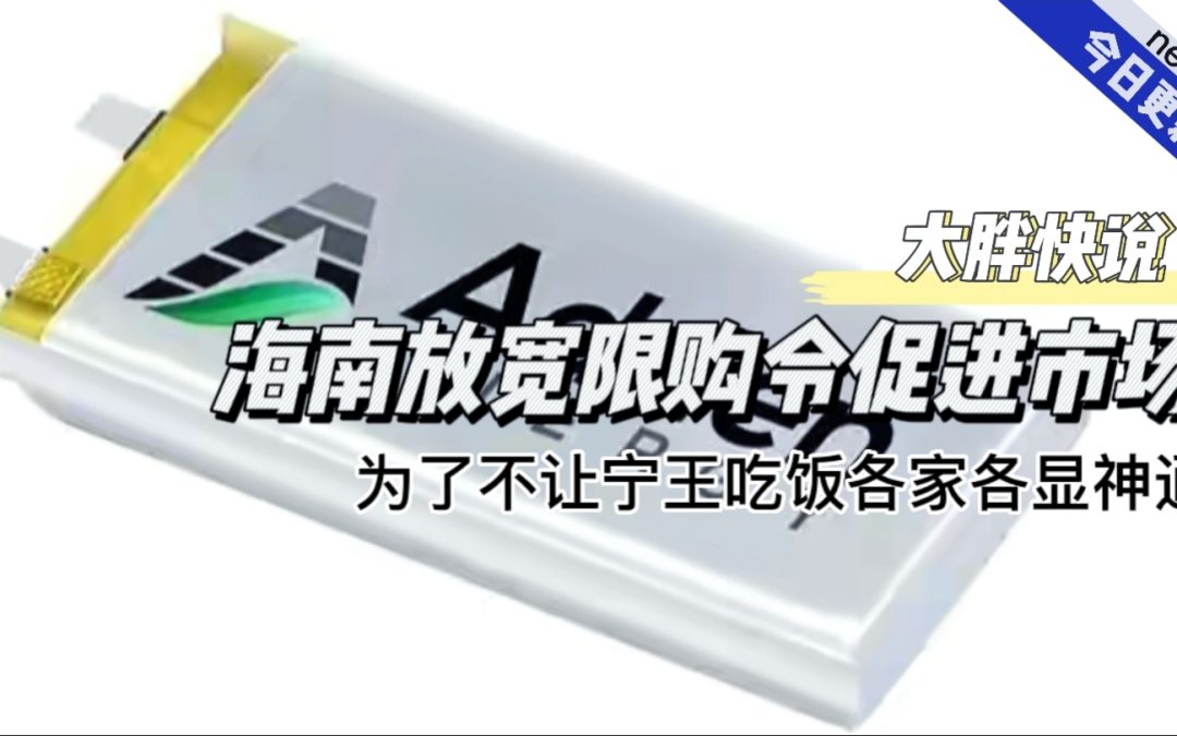 大胖快说|海南放开限购刺激消费 车企均入局固态电池面对宁王