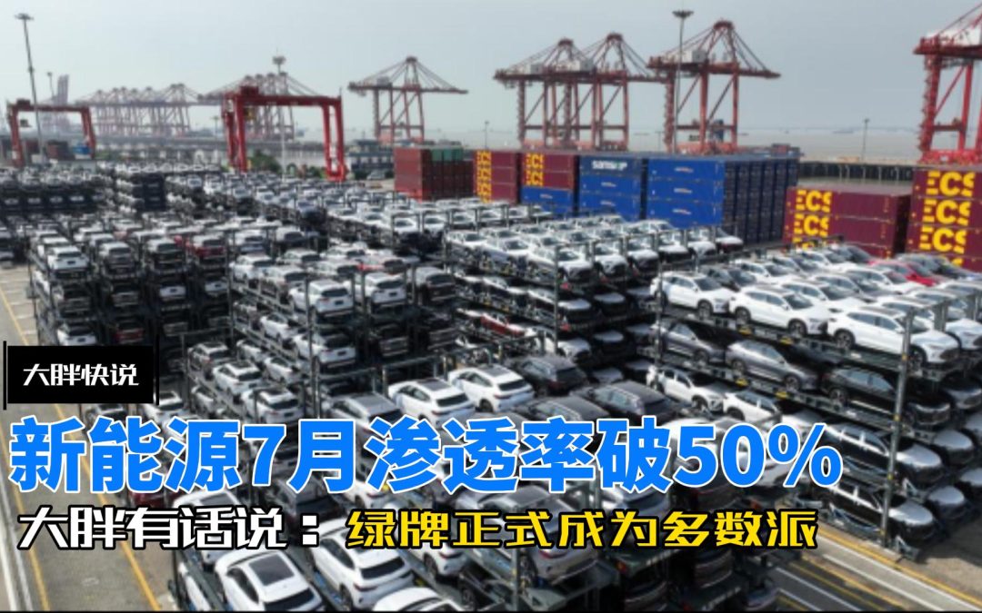 大胖快说 新能源7月渗透率破50% 绿牌正式成为多数派