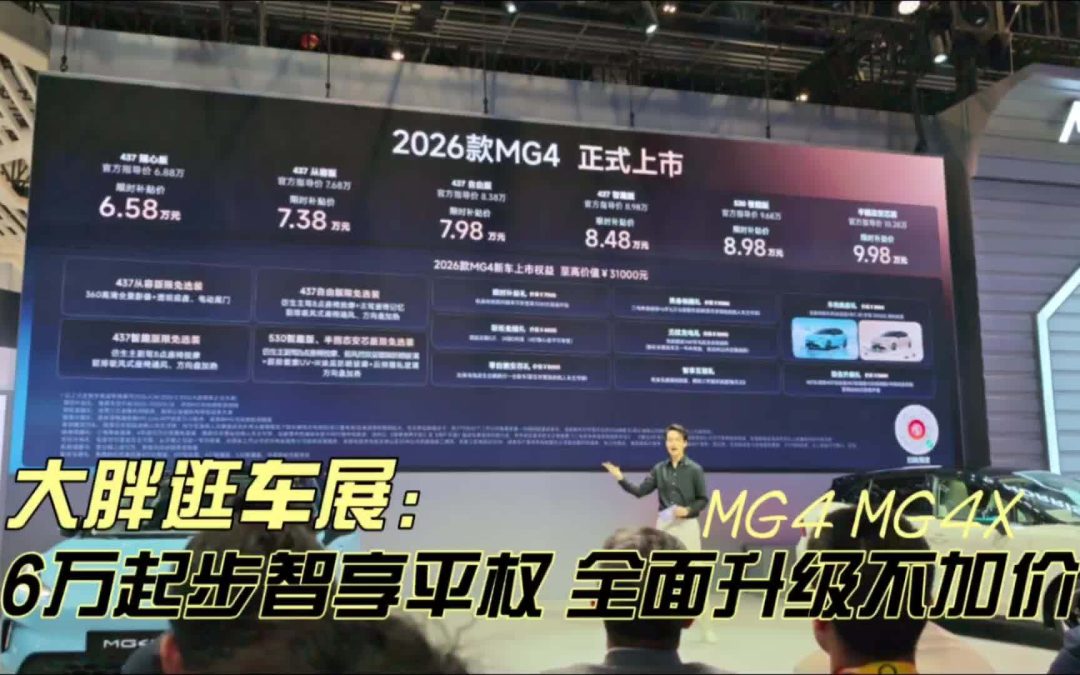 大胖逛车展 6万起步智享平权 2026款MG4全面升级不加价